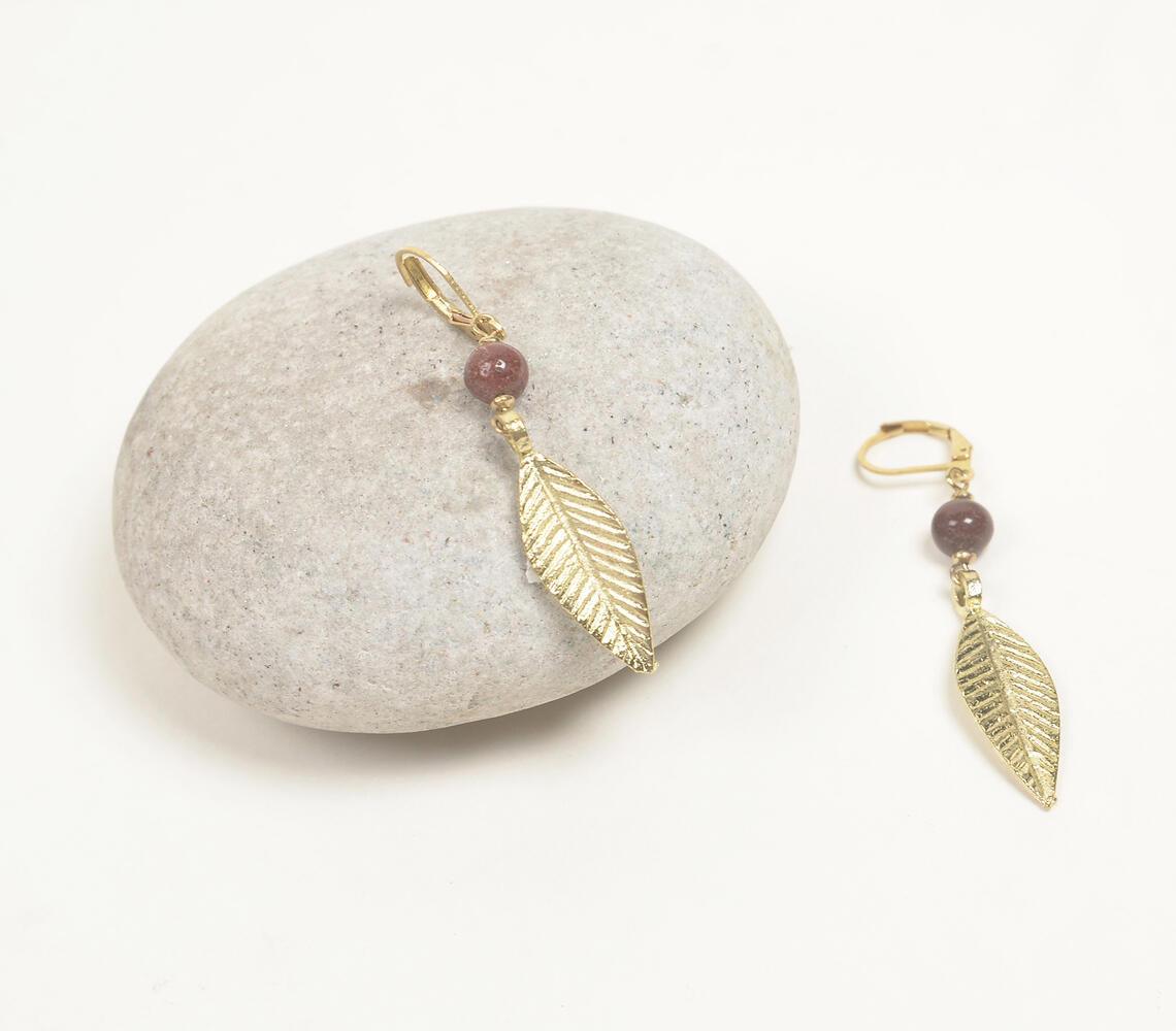 Gemstone & Gold-Toned Leaf Dangle Earrings - GAAIA