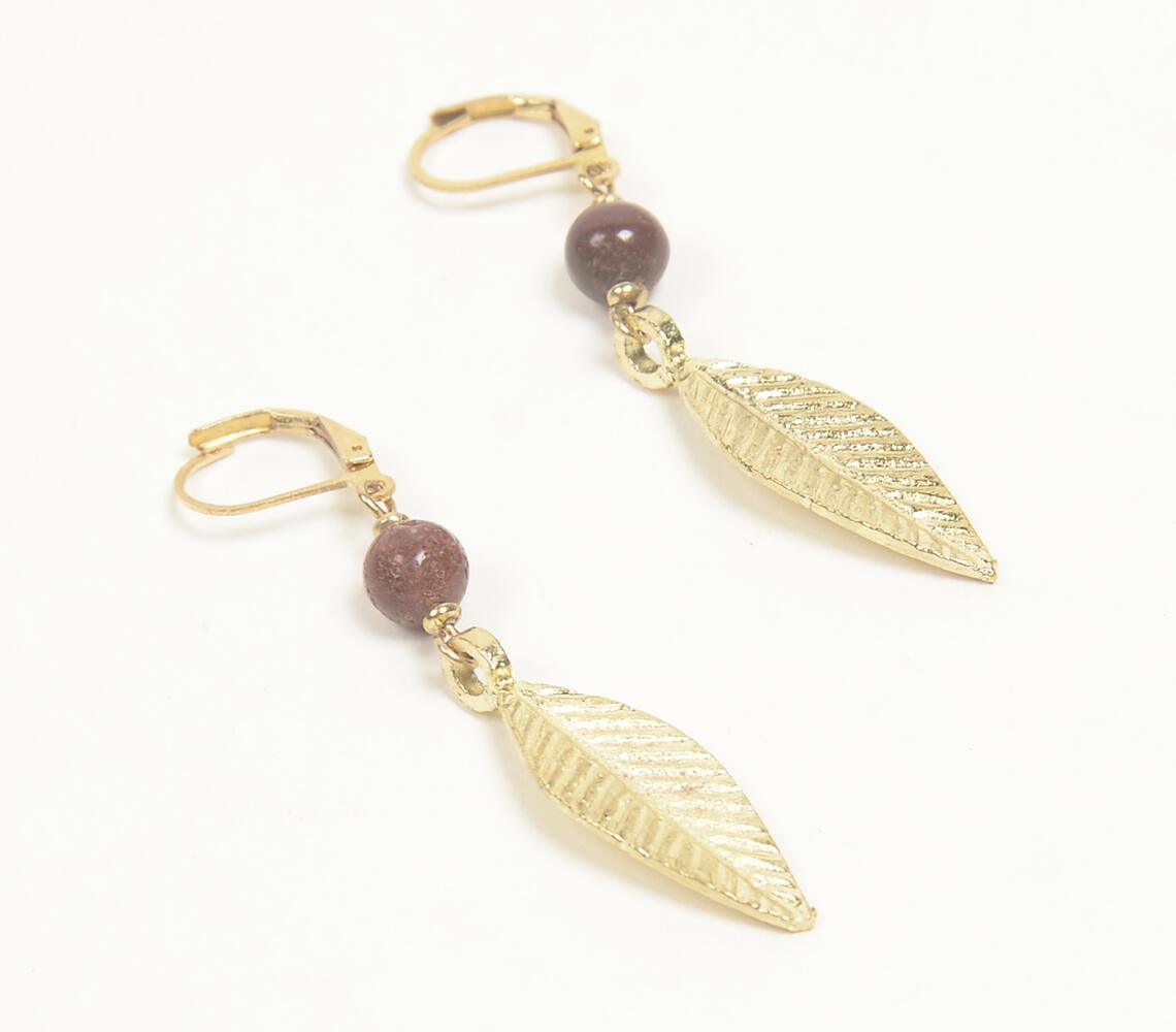 Gemstone & Gold-Toned Leaf Dangle Earrings - GAAIA