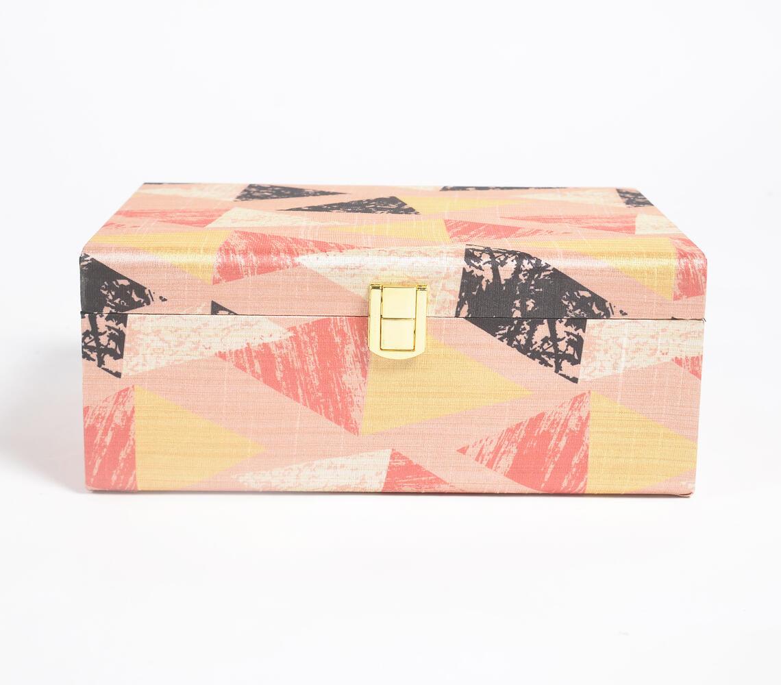 Geometric Print Tussar Silk Jewelry Box - GAAIA