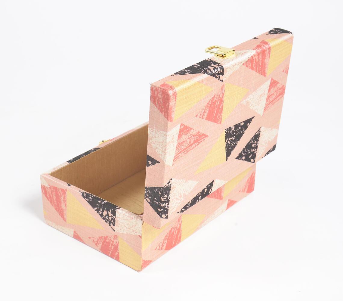 Geometric Print Tussar Silk Jewelry Box - GAAIA