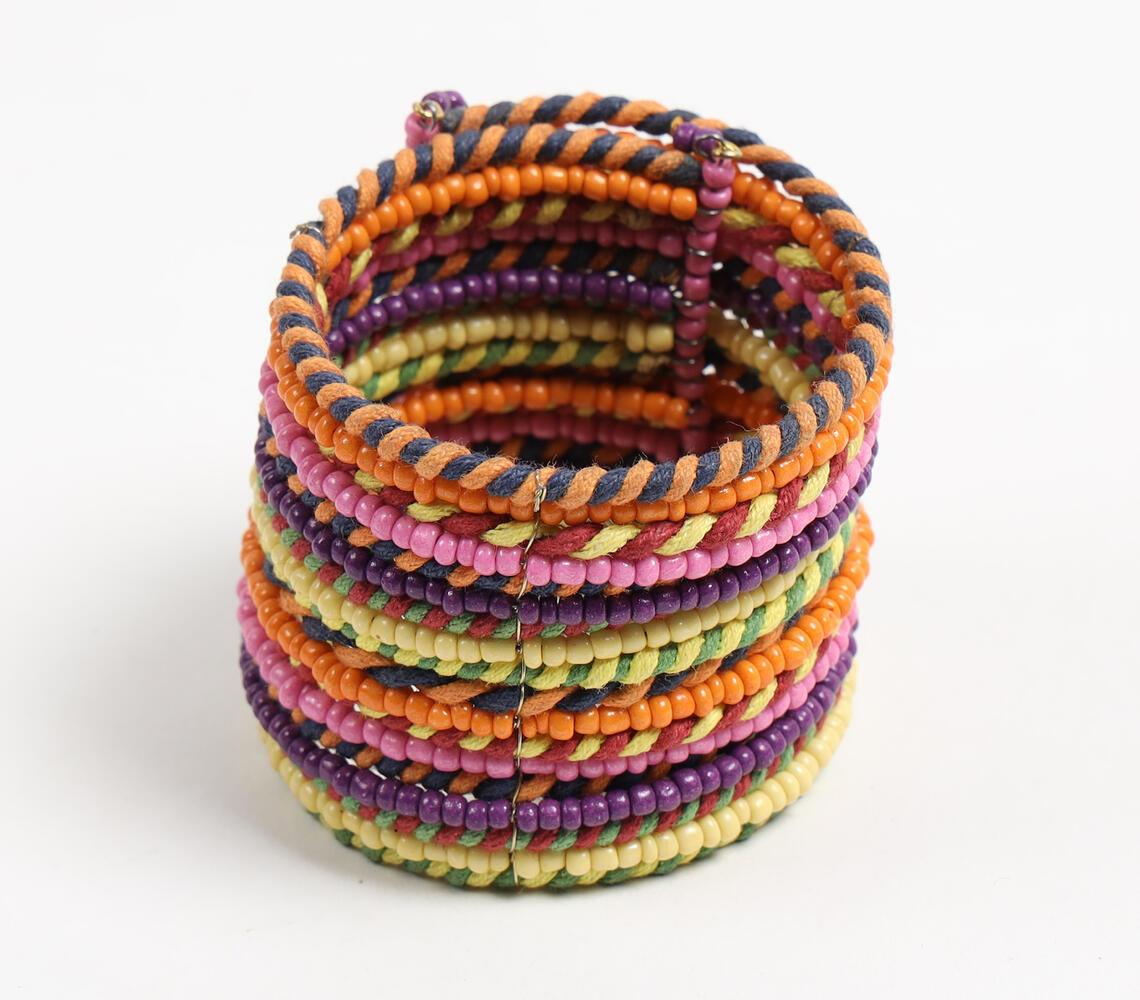 Glass Beaded & Woven Thread Boho Cuff Bracelet - GAAIA