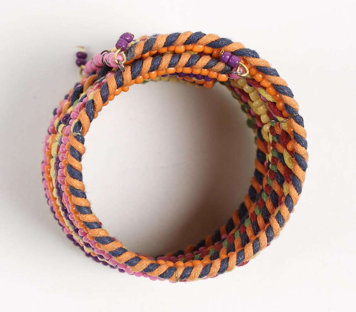 Glass Beaded & Woven Thread Boho Cuff Bracelet - GAAIA