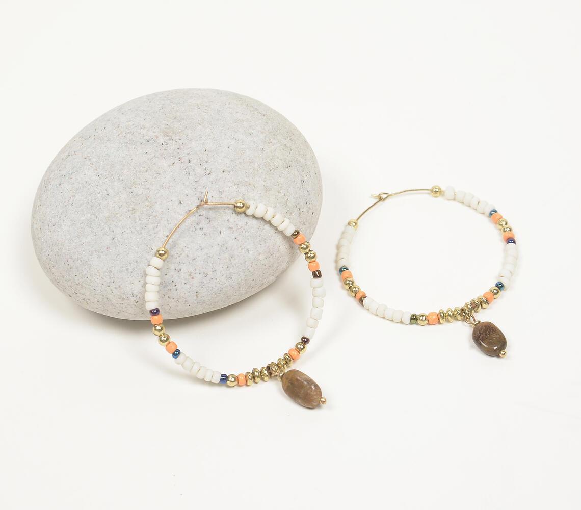 Glass beads & Natural Stone Hoop Earrings - GAAIA