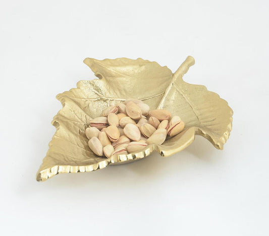 Gold Toned Autumn Leaf Aluminium Dish - GAAIA