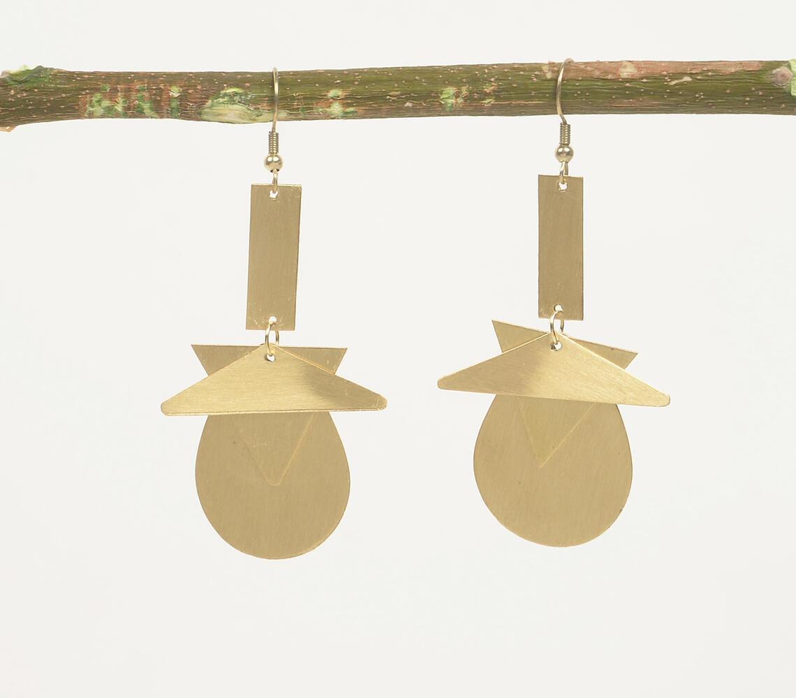 Gold-Toned Brass Geometric-Layered Dangle Earrings - GAAIA