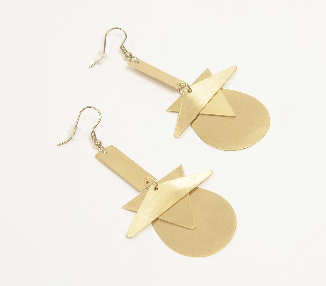 Gold-Toned Brass Geometric-Layered Dangle Earrings - GAAIA