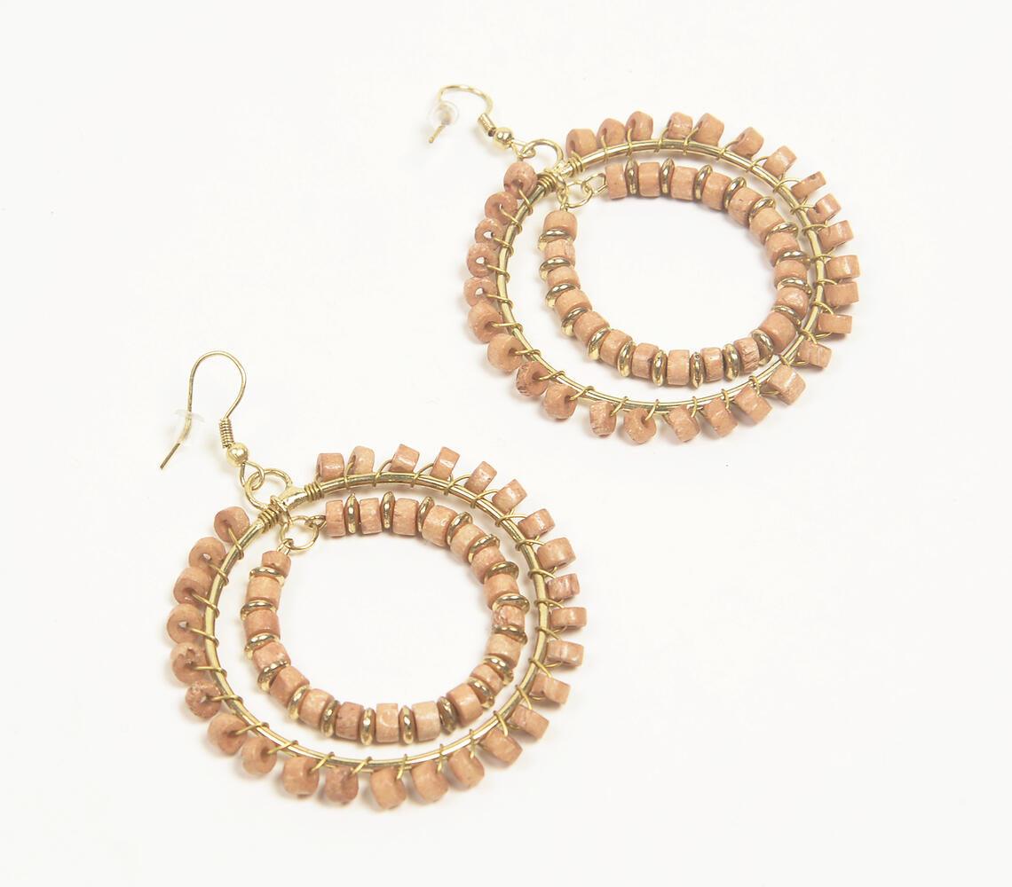 Gold-Toned Iron & Bone Beads Dual-Rings Dangle Earrings - GAAIA