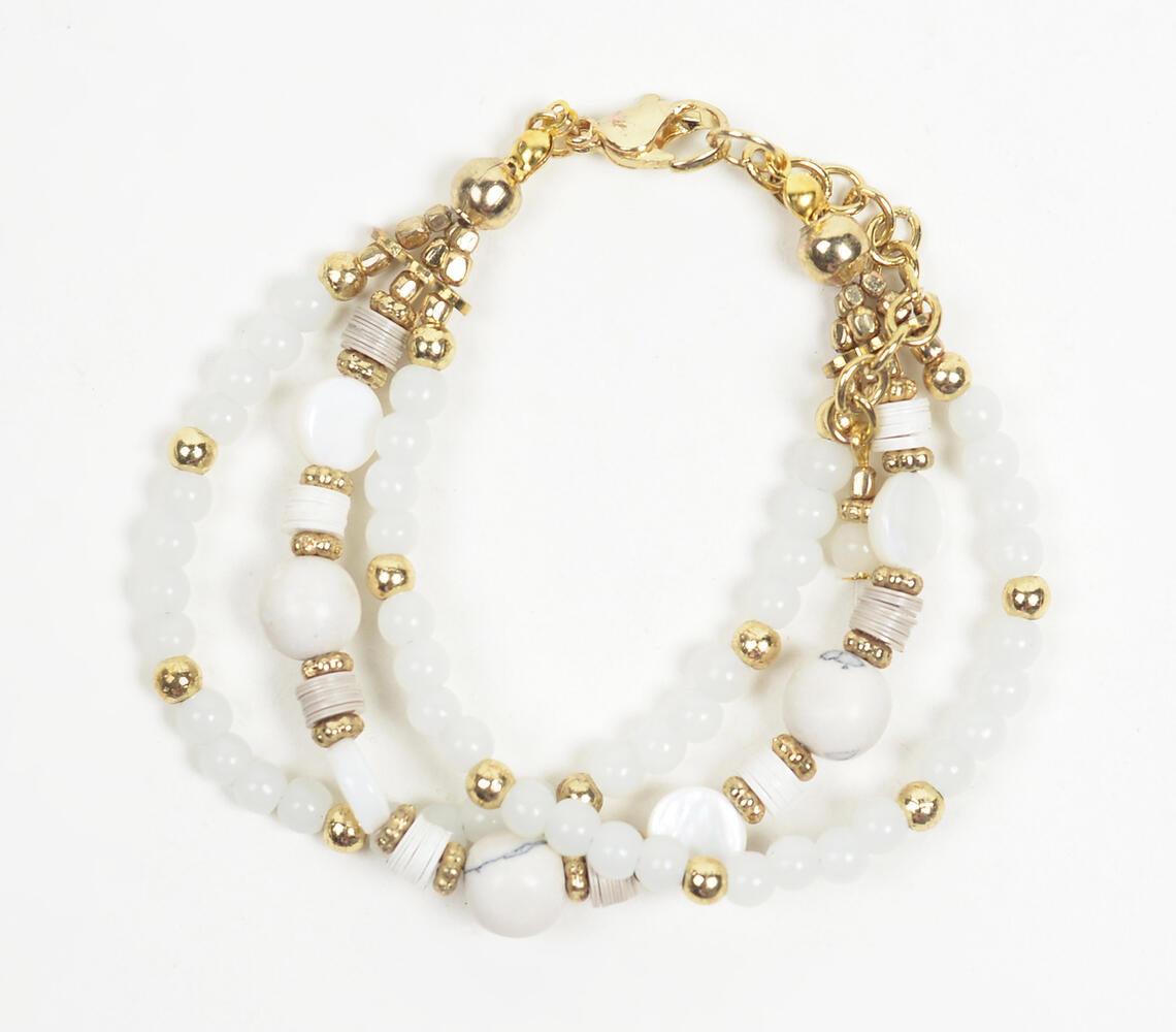 Gold-Toned Iron & Glass Beaded Bracelet with Extension Chain - GAAIA