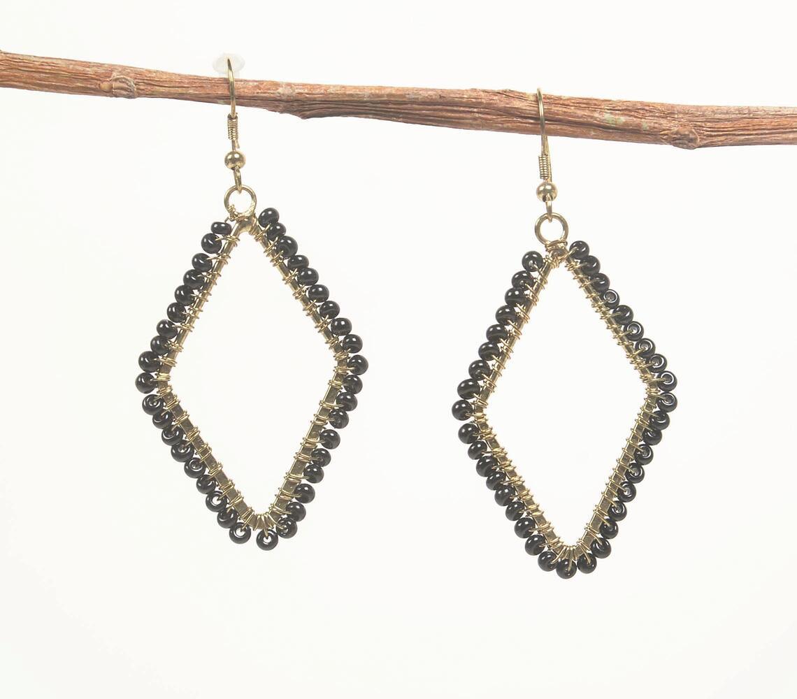 Gold-Toned Iron & Glass Beaded Diamond-Shaped Dangle Earrings - GAAIA