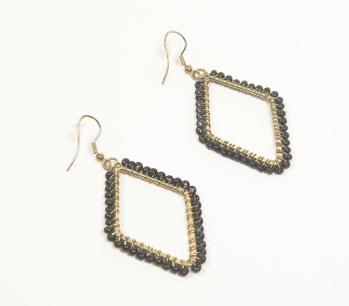 Gold-Toned Iron & Glass Beaded Diamond-Shaped Dangle Earrings - GAAIA