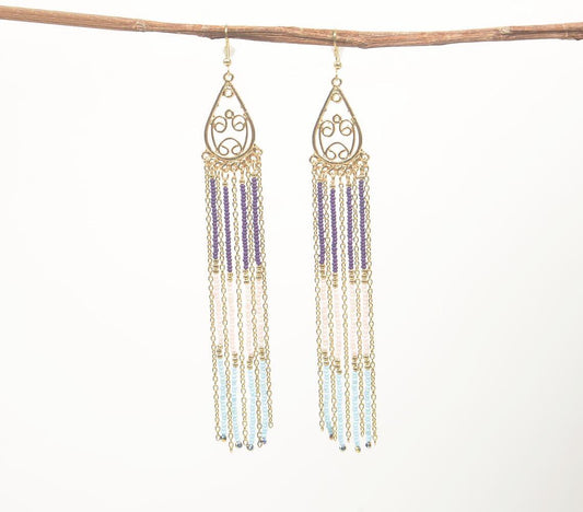 Gold-Toned Iron & Glass Beaded Shoulder Duster Earrings - GAAIA