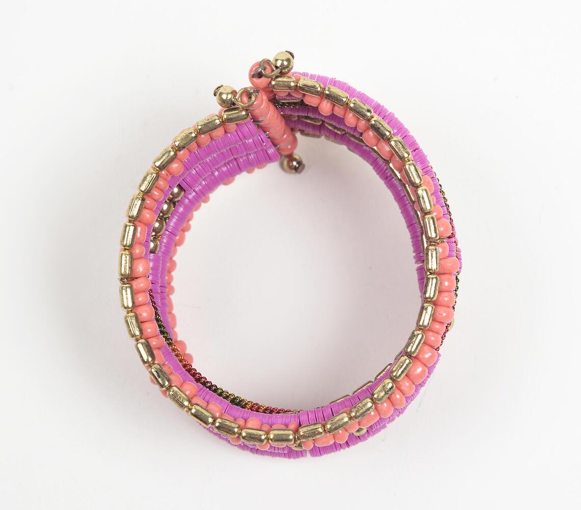 Gold-Toned Iron & Pink Beaded Cuff Bracelet - GAAIA