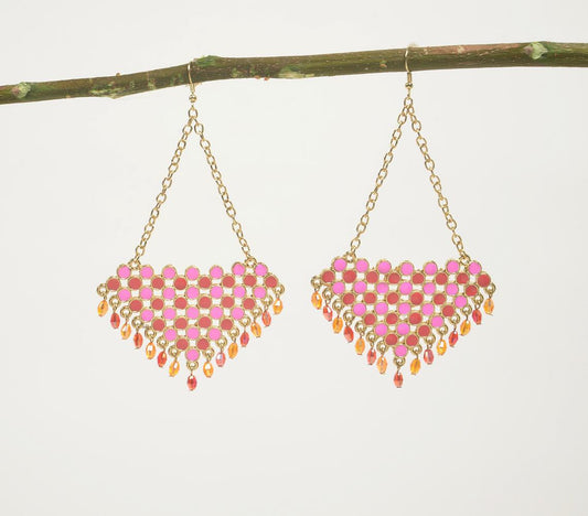 Gold-Toned Iron & Pink Glass Beads Dangle Earrings - GAAIA