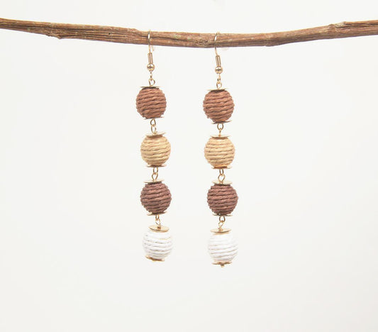 Gold-Toned Iron & Raffia-Wrapped Shoulder Duster Earrings - GAAIA