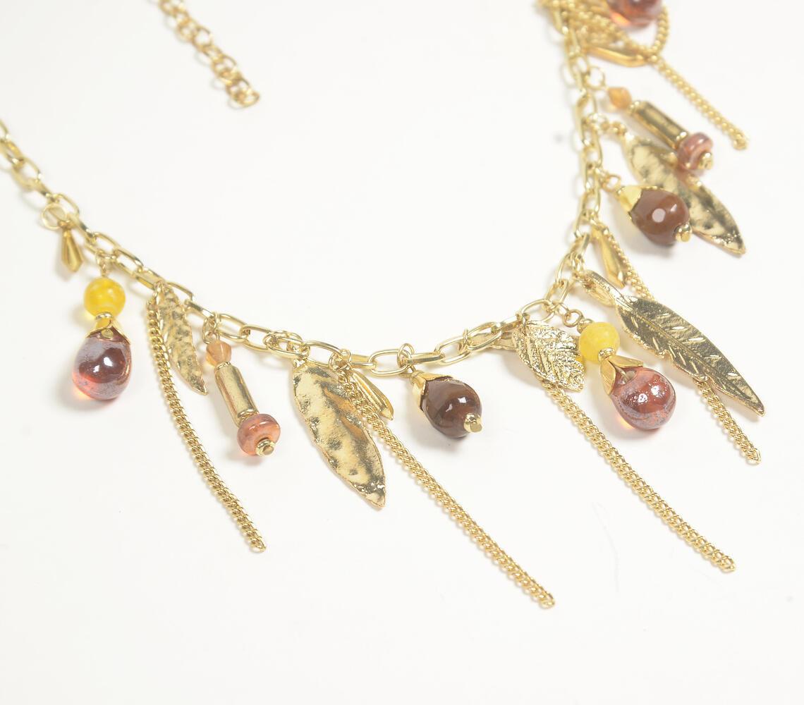 Gold-Toned Iron & Stone Bib Necklace with Extension Chain - GAAIA