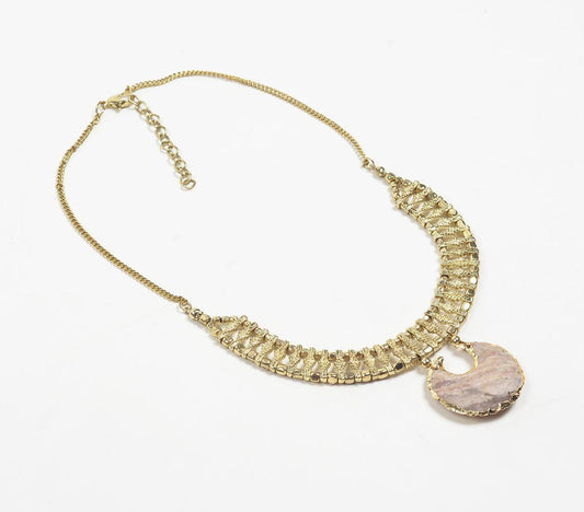 Gold-Toned Iron & Stone Necklace with Extension Chain - GAAIA