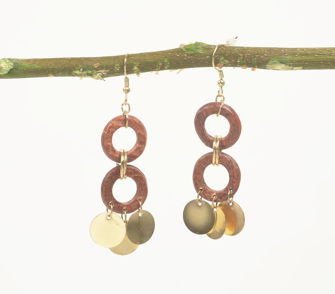 Gold-Toned Iron & Wooden Rings Dangle Earrings - GAAIA