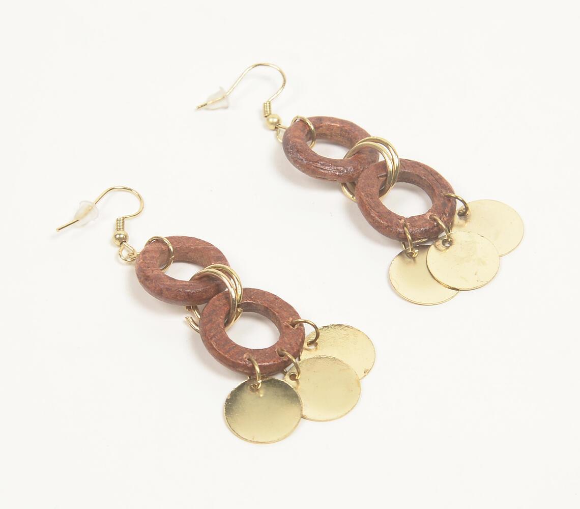 Gold-Toned Iron & Wooden Rings Dangle Earrings - GAAIA