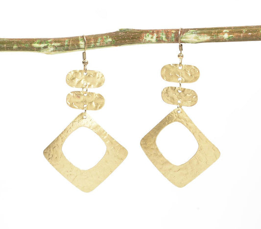 Gold-Toned Iron Hammered Dangle Earrings - GAAIA