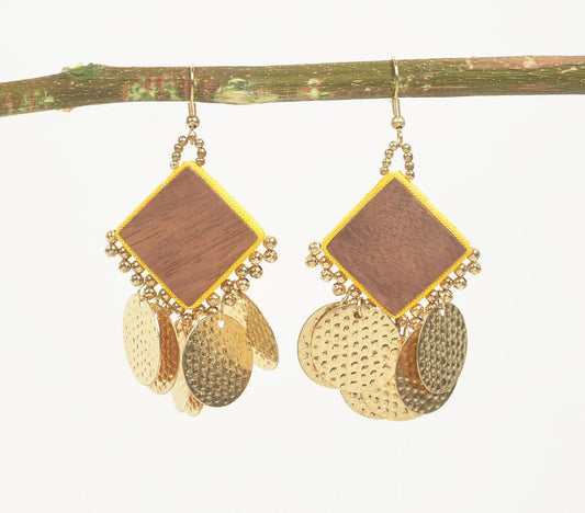 Gold-Toned Iron Textured Coins Dangle Earrings - GAAIA