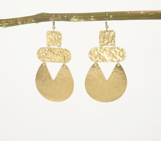 Gold-Toned Textured Brass Pac-Man Dangle Earrings - GAAIA