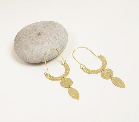 Gold-Toned Zinc & Brass Perforated Shoulder Duster Earrings - GAAIA