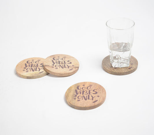 Good Vibes Only Mango Wood Coasters (set of 4) - GAAIA