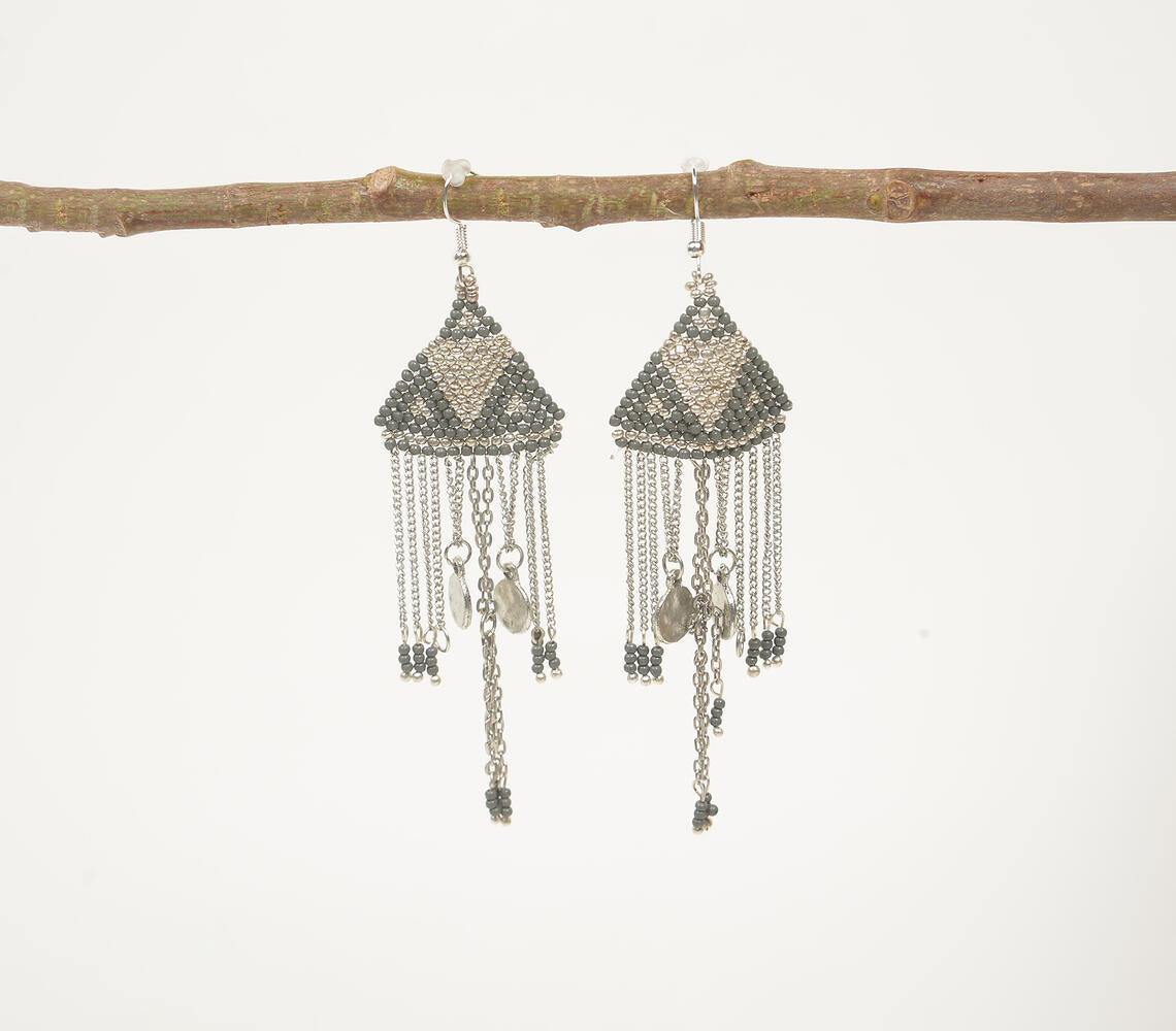 Greyscale Beaded Metallic Dangle Earrings - GAAIA