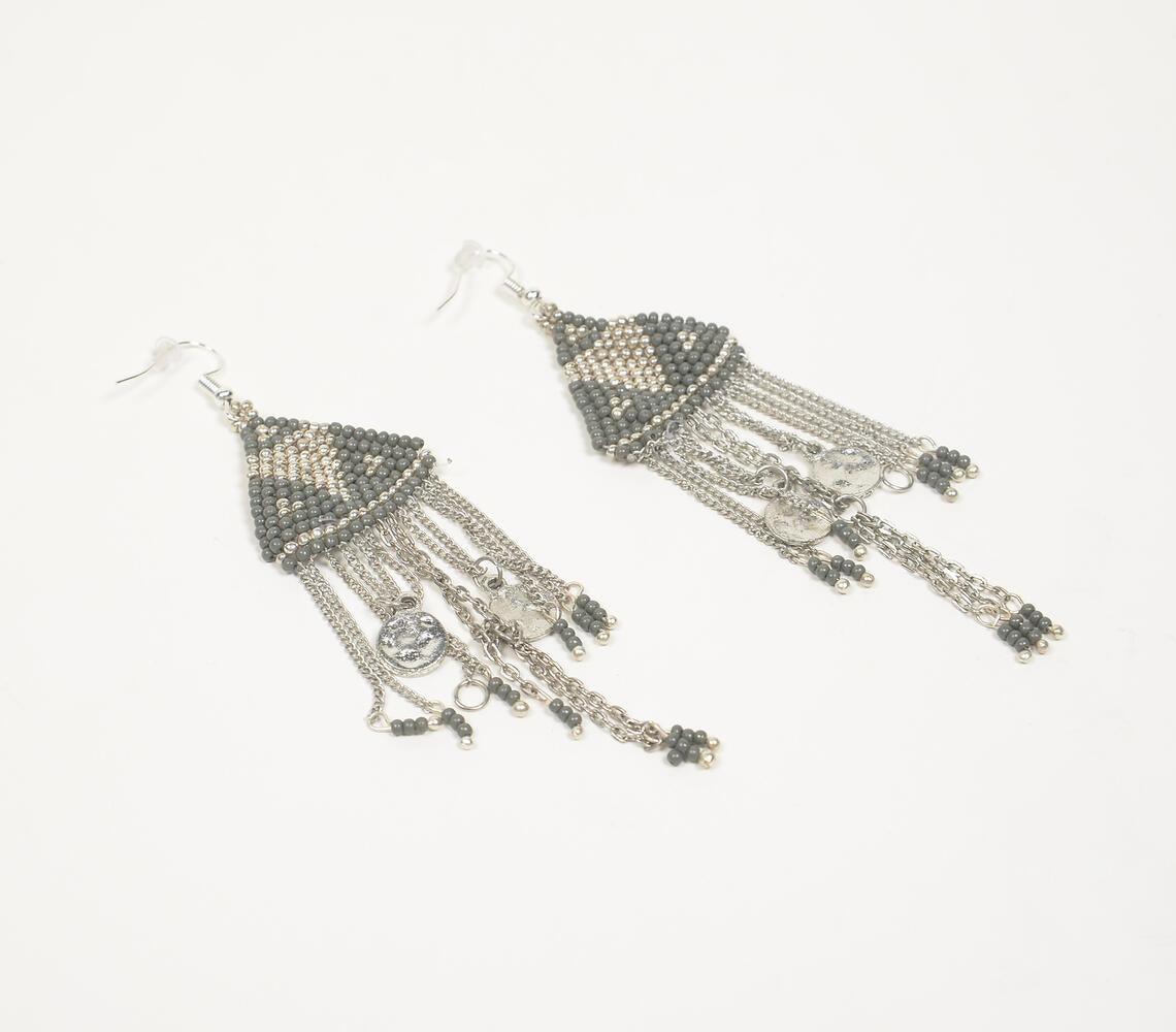 Greyscale Beaded Metallic Dangle Earrings - GAAIA