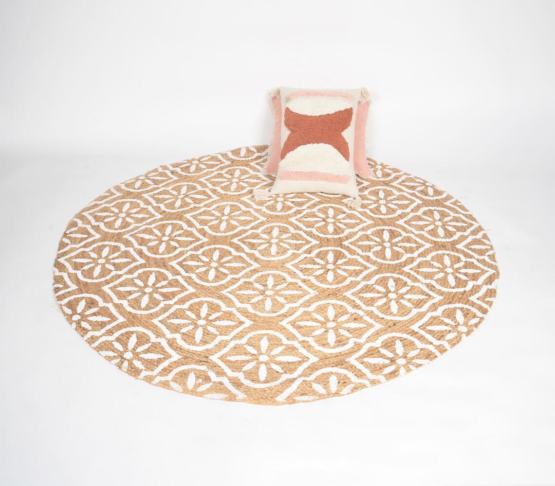 Hand Block Printed Novelty Spiral Jute Rug - GAAIA