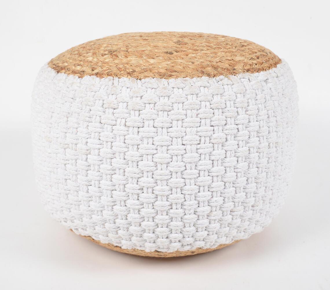 Hand Braided Jute & Daisy White Cotton Pouf - GAAIA