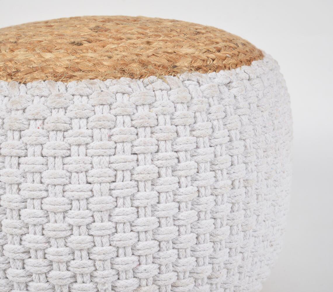 Hand Braided Jute & Daisy White Cotton Pouf - GAAIA