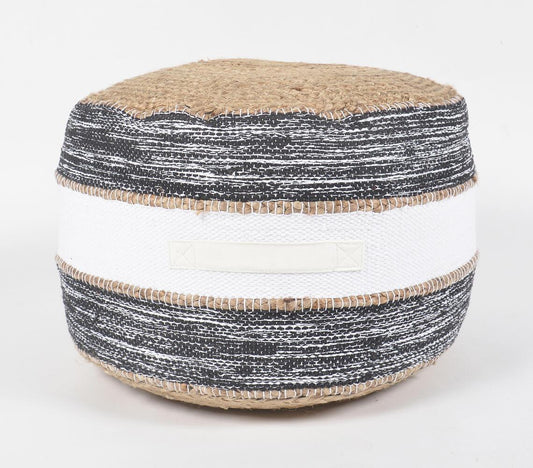 Hand-Braided Jute & Greyscale Cotton Pouf - GAAIA