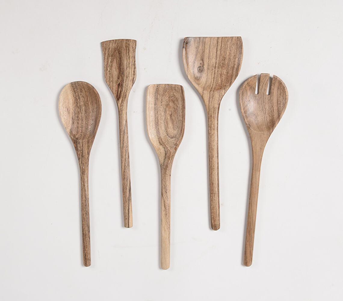 Hand Carved Acacia Wood Assorted Cooking Spoons (set of 5) - GAAIA