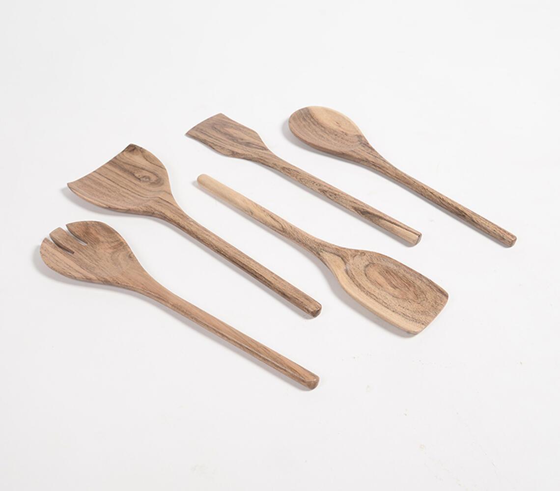 Hand Carved Acacia Wood Assorted Cooking Spoons (set of 5) - GAAIA