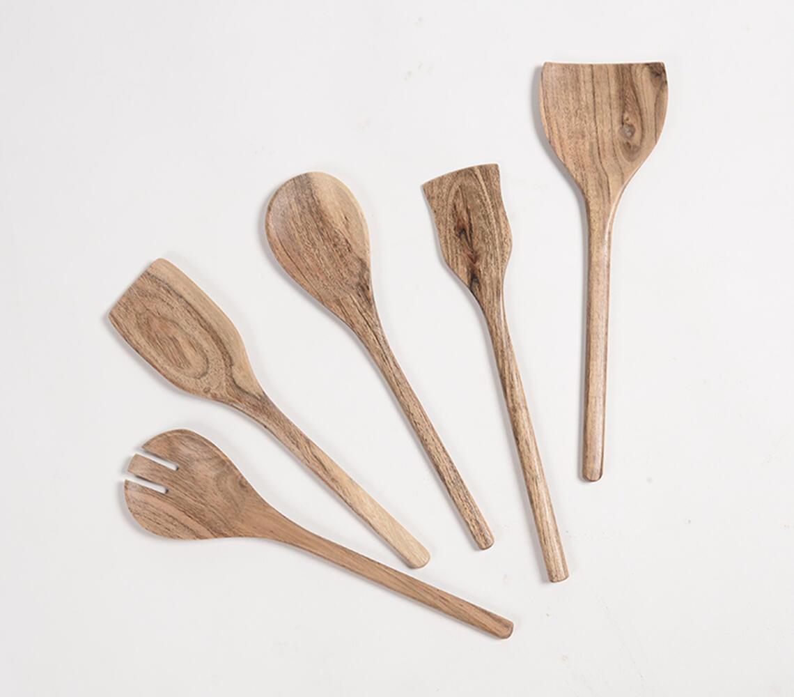 Hand Carved Acacia Wood Assorted Cooking Spoons (set of 5) - GAAIA