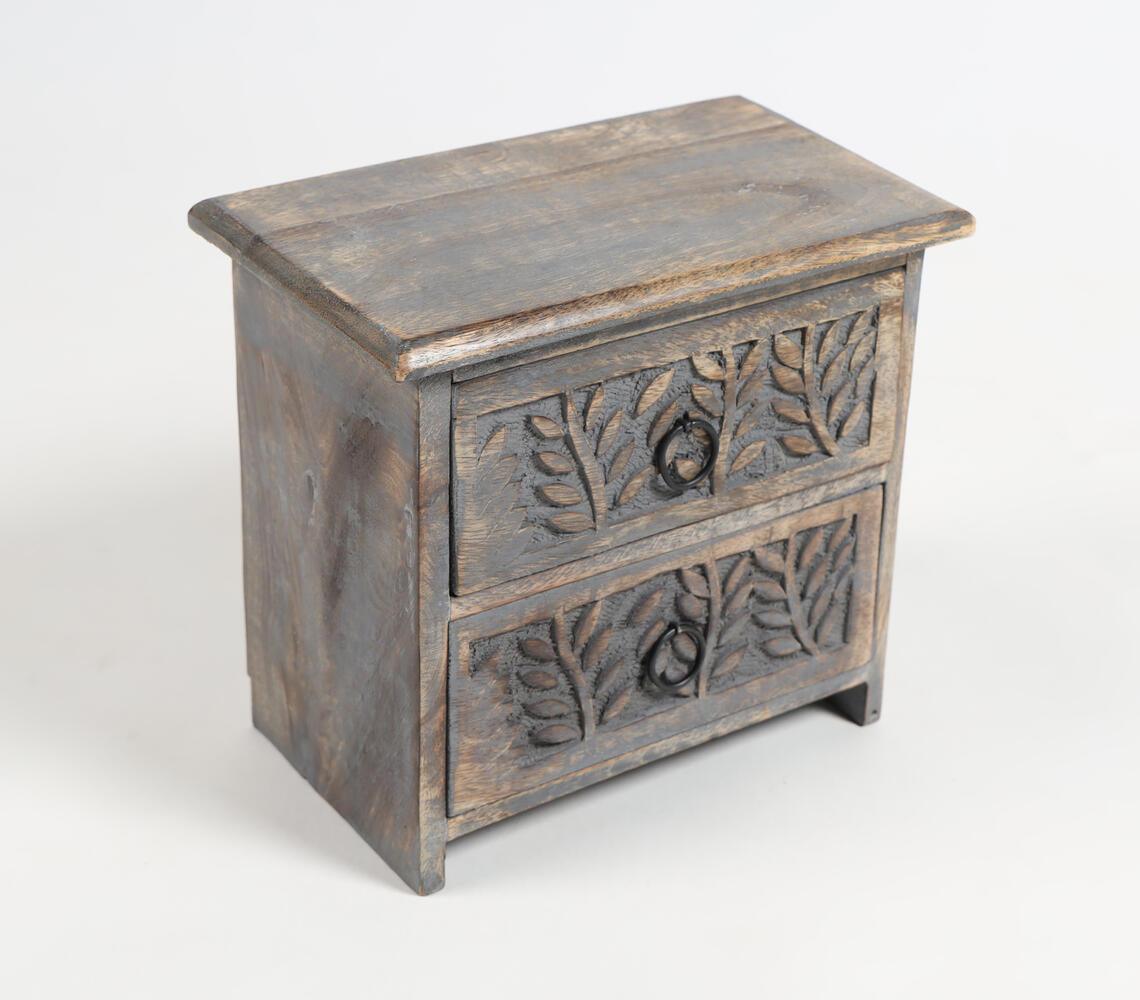 Hand Carved Mango Wood Mini-Chest Jewelry Drawer - GAAIA