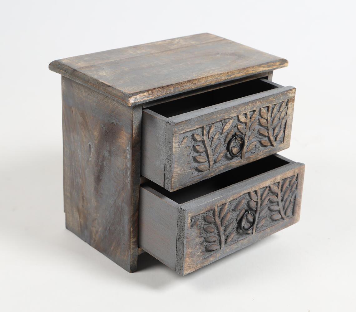 Hand Carved Mango Wood Mini-Chest Jewelry Drawer - GAAIA