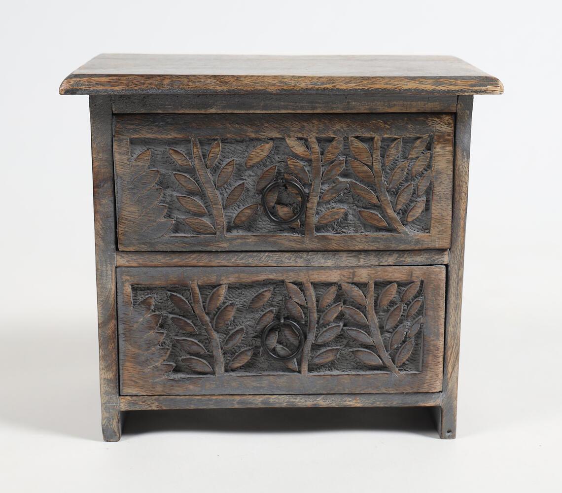 Hand Carved Mango Wood Mini-Chest Jewelry Drawer - GAAIA