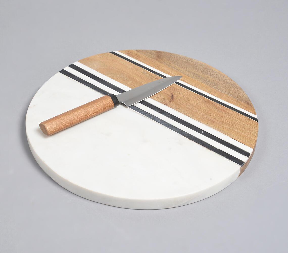 Hand Cut Marble & Mango Wood Round Chopping Board - GAAIA