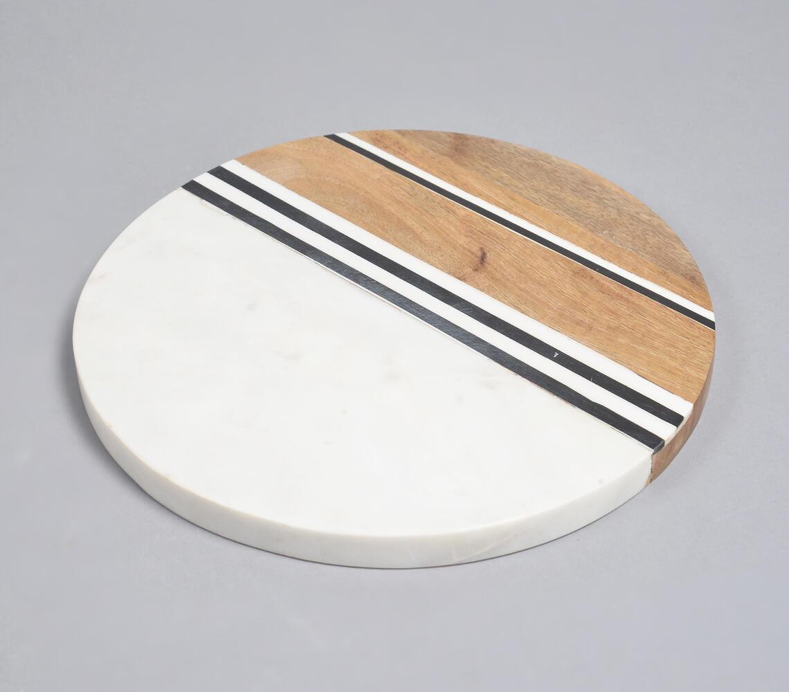 Hand Cut Marble & Mango Wood Round Chopping Board - GAAIA