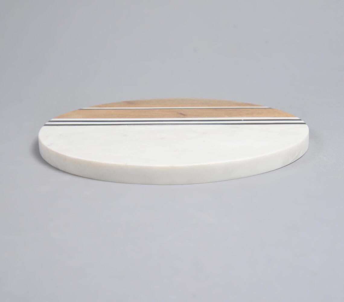 Hand Cut Marble & Mango Wood Round Chopping Board - GAAIA