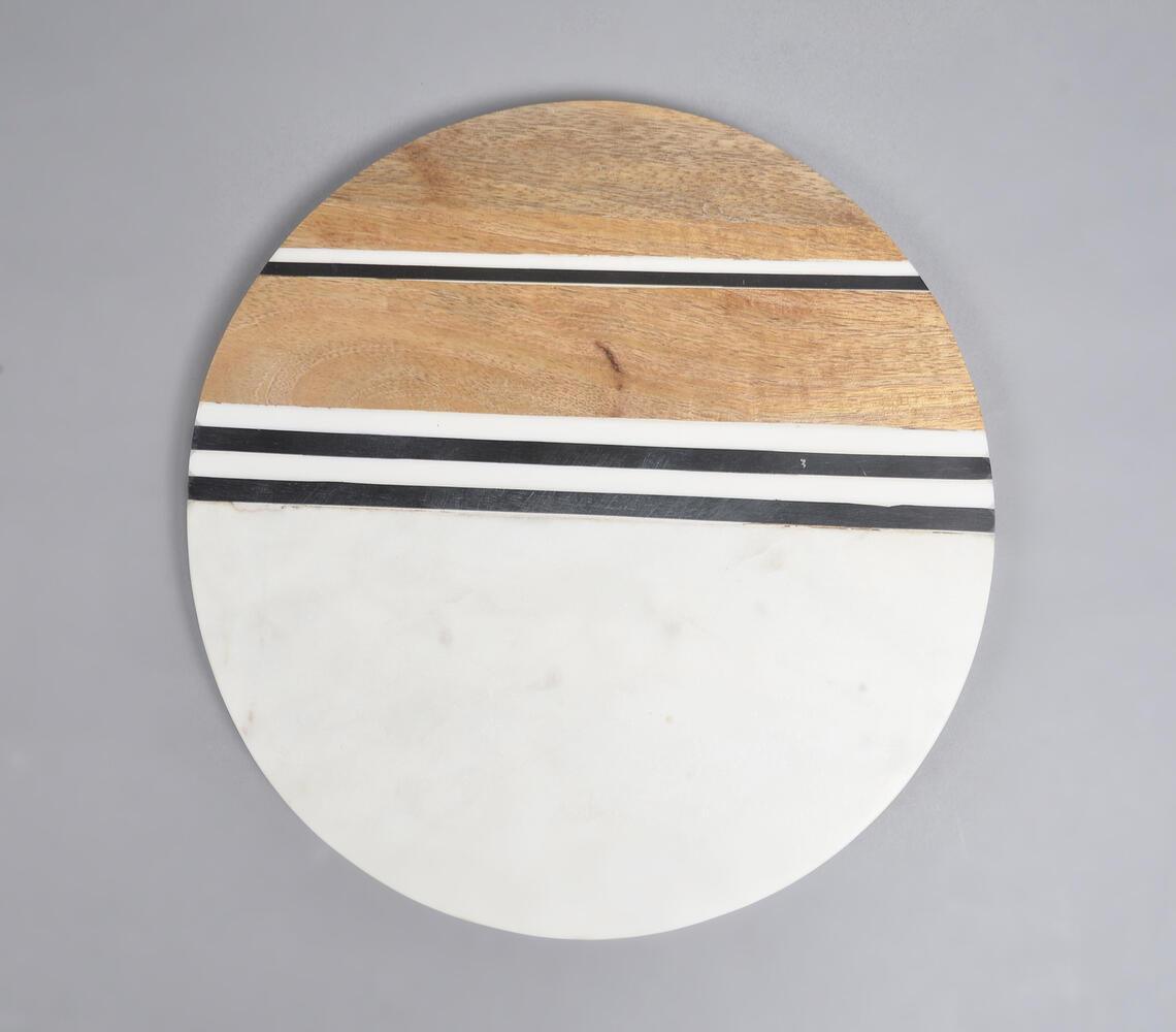 Hand Cut Marble & Mango Wood Round Chopping Board - GAAIA