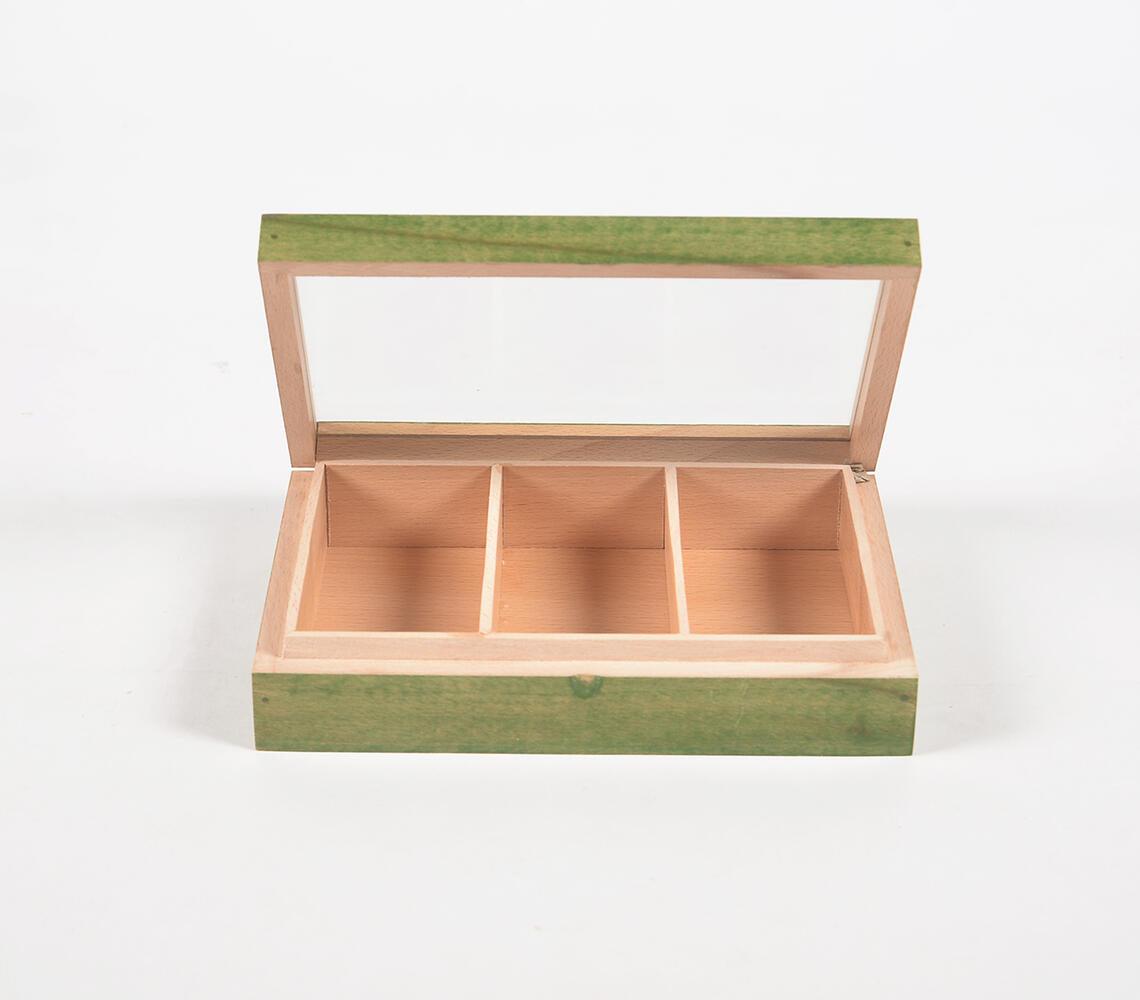 Hand Cut Steam Beech Wood Green Jewelry Box - 3 Compartments - GAAIA