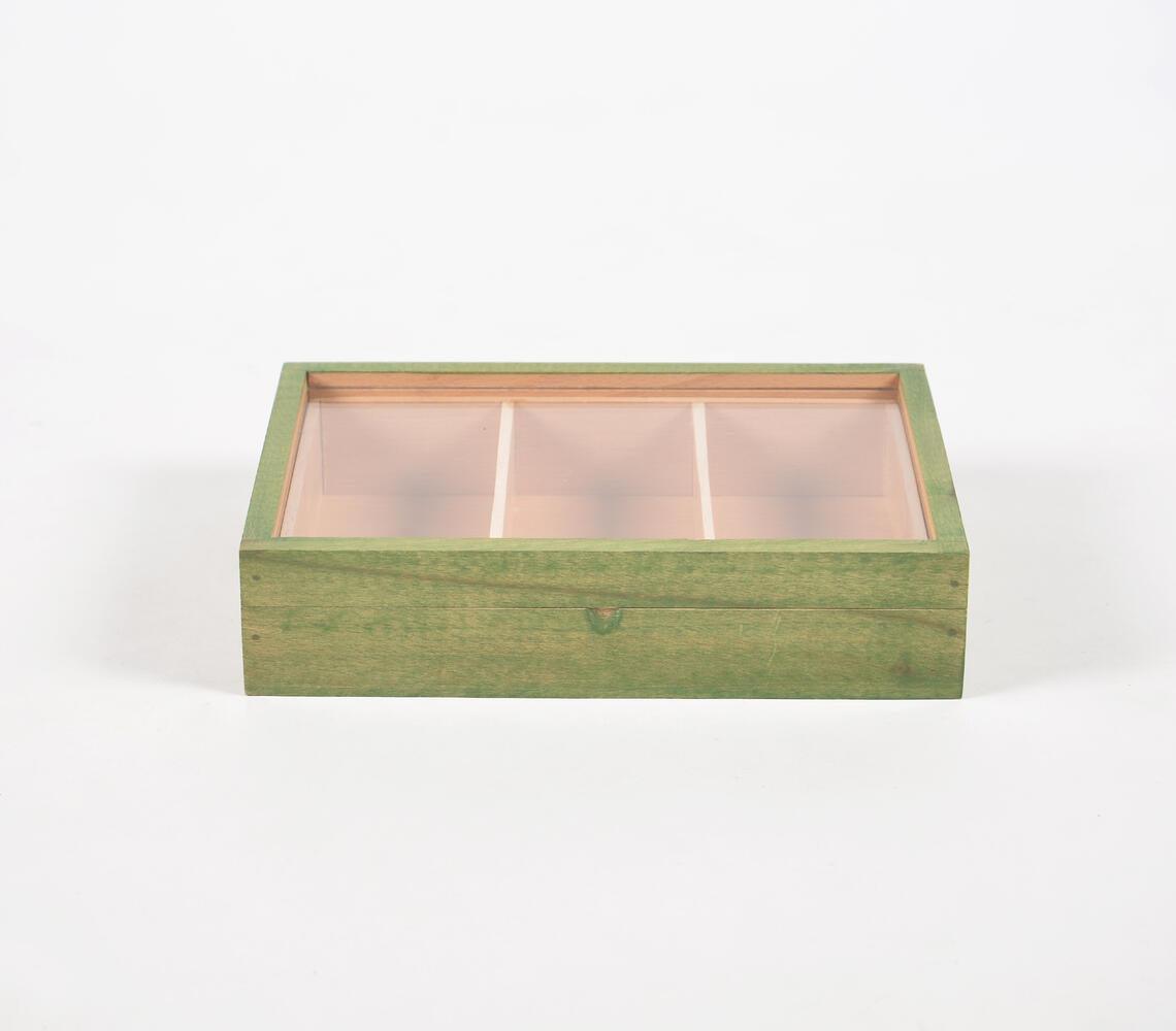 Hand Cut Steam Beech Wood Green Jewelry Box - 3 Compartments - GAAIA