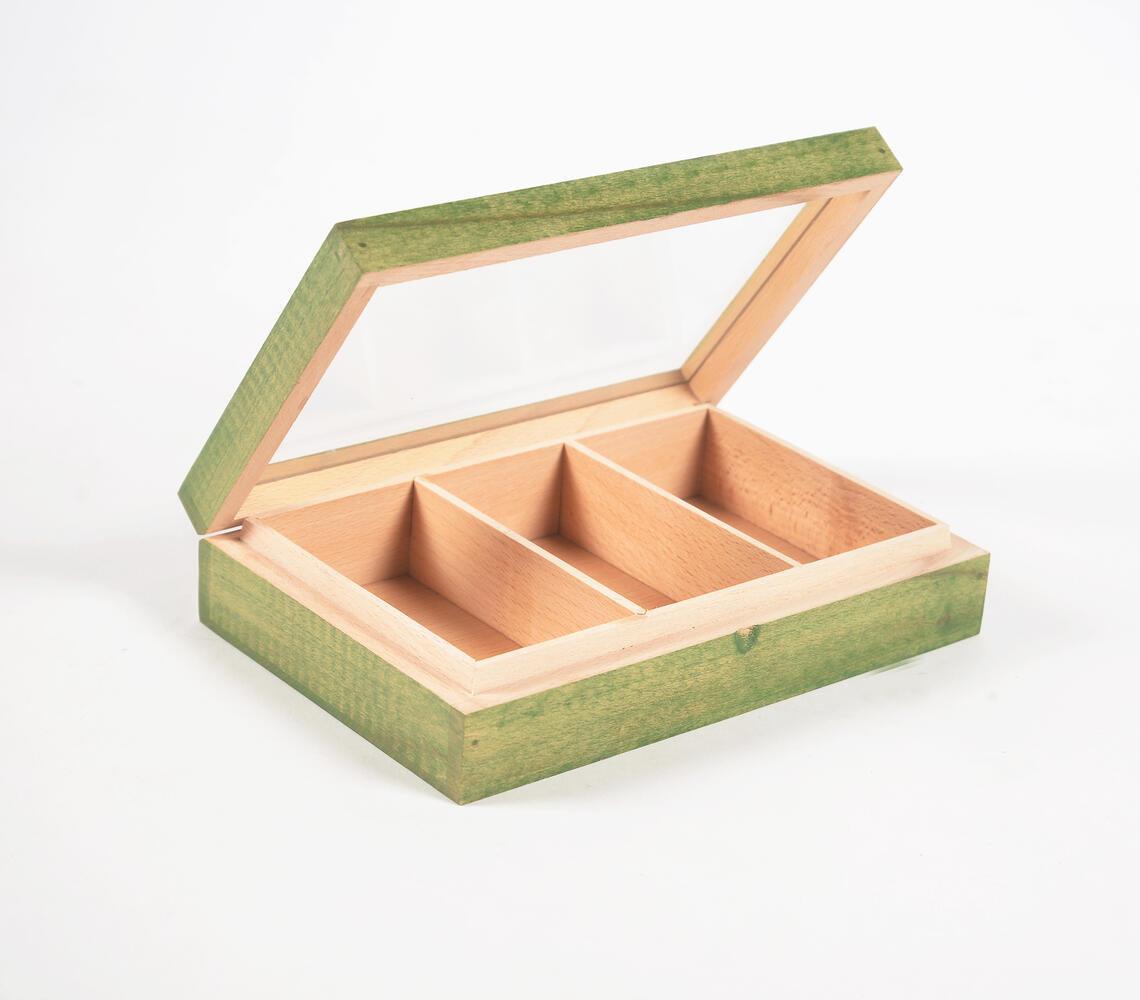 Hand Cut Steam Beech Wood Green Jewelry Box - 3 Compartments - GAAIA