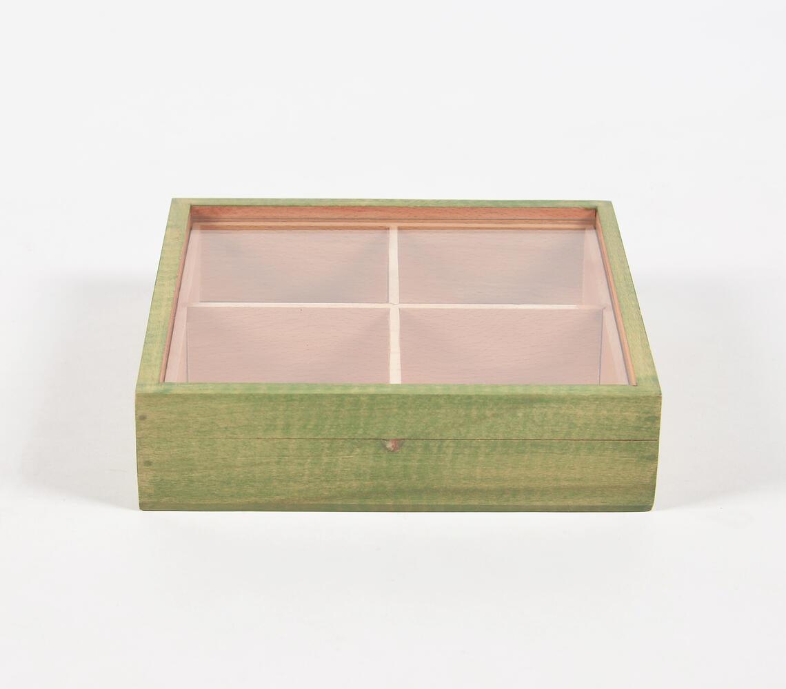 Hand Cut Steam Beech Wood Green Jewelry Box - 4 Compartments - GAAIA