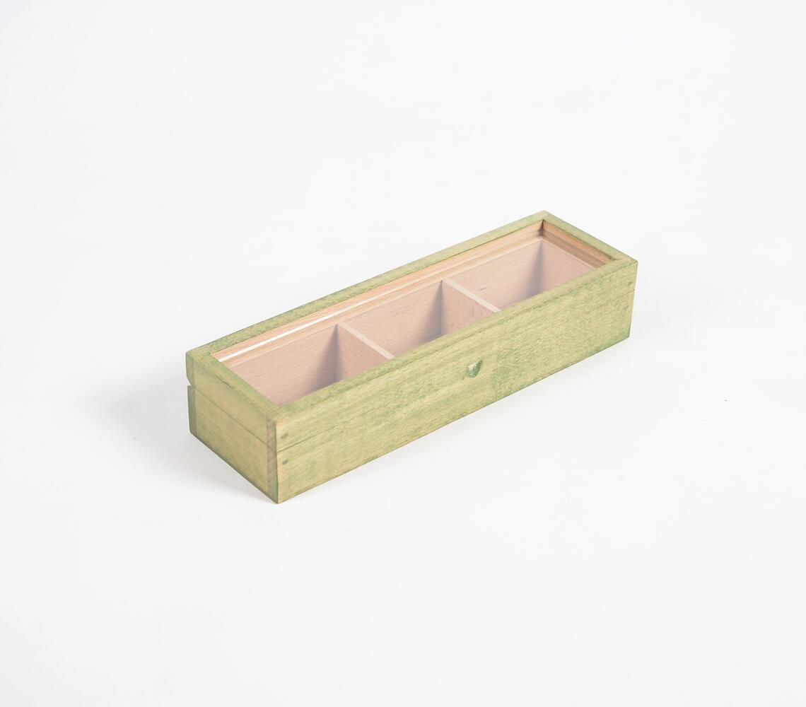 Hand Cut Steam Beech Wood Green Utility Box - 3 Compartments - GAAIA