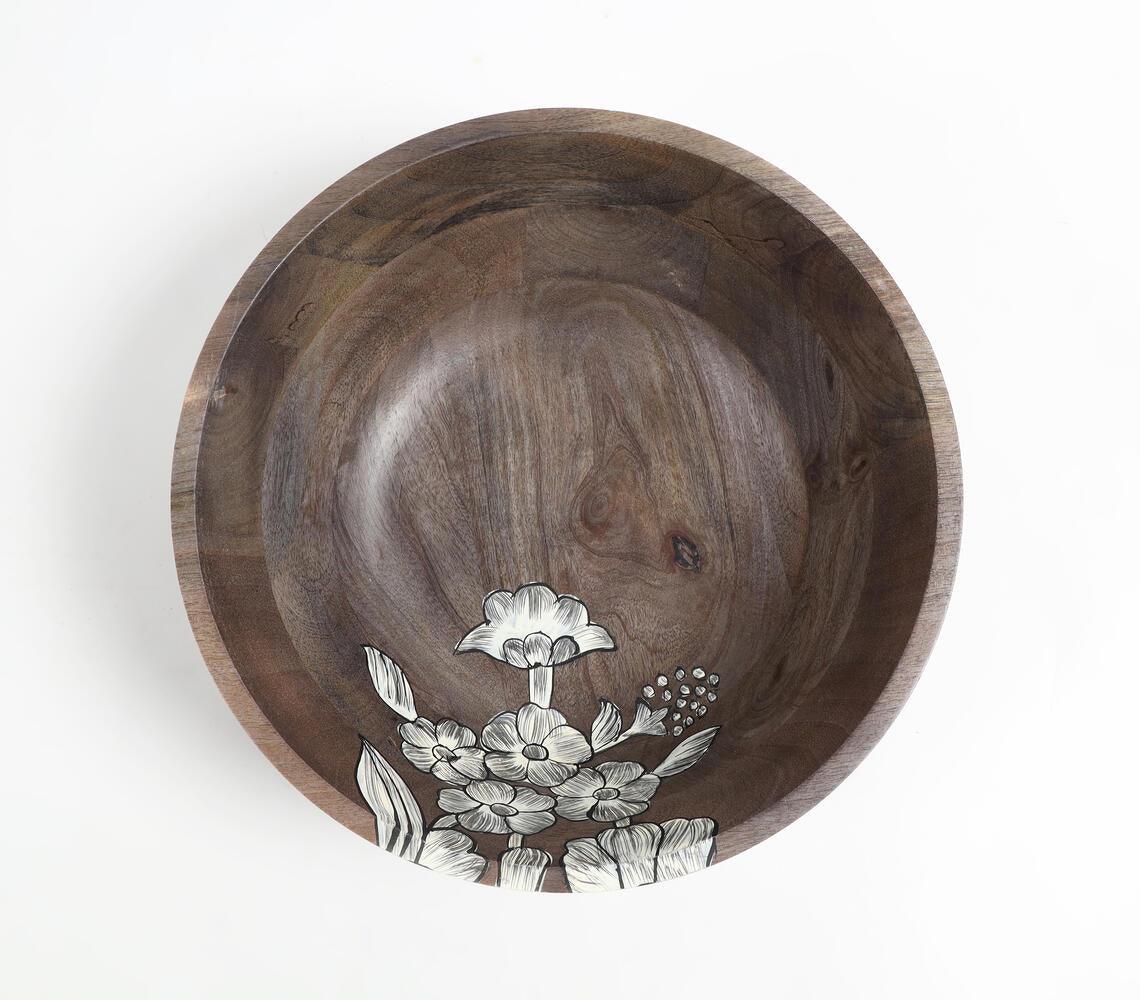 Hand Painted Mango Wood Floral-Sketch Bowl - GAAIA