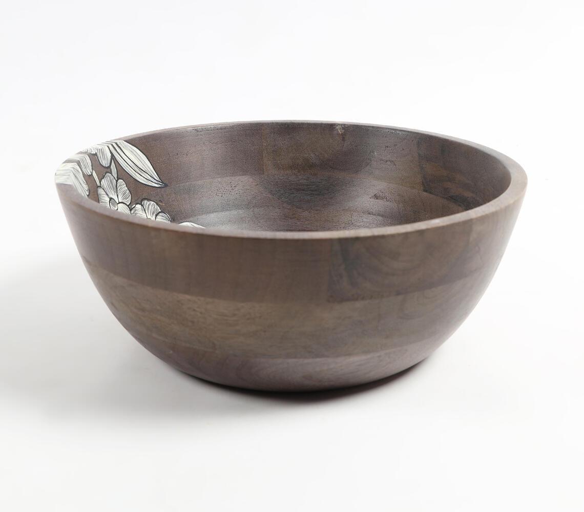 Hand Painted Mango Wood Floral-Sketch Bowl - GAAIA